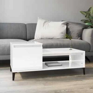 Wooden Coffee Table High Gloss White Side Sofa Lounge Rectangle 100cm Wood - Picture 1 of 11