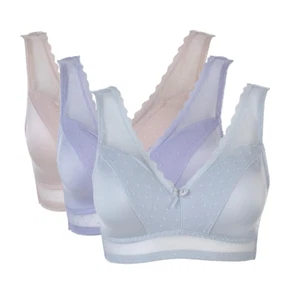 Rhonda Shear Mesh Dot Pin-Up Bra 3 Pack w/Removable Pads, Pink/White/Grey, 3X - Picture 1 of 3