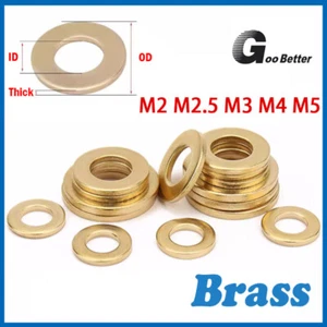 M2 M2.5 M3 M4 M5 Brass Flat Washer to Fit Screw & Bolt 0.4/0.5/0.8/1~2mm Thick - Picture 1 of 6