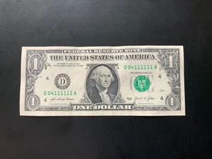 2021 $1 DOLLAR BILL D04111111A 6-of-a-kind together. - Picture 1 of 4