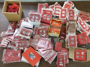 386-LOT RED HUBBELL COOPER LEVITON WIRING DEVICE WALL PLUG SWITCH COVER PLATE CT