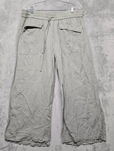 Lou Grey Pants Womens Sz Large Green Linen Blend Pockets Wide Leg Casual Light - Picture 1 of 14