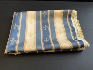 Vintage Damask Fabric, Fleur de Lis, Gold, Beige, Blue, Striped | 2 yds. x 55” - Picture 1 of 5