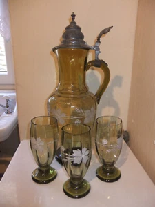 alte Weinkaraffe ,Bierkaraffe aus Glas mit Becher - Bild 1 von 6