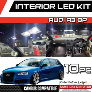 JUEGO DE 10 BOMBILLAS LED AUDI A3 8P BLANCO ACTUALIZACIÓN INTERIOR SIN ERRORES - Imagen 1 de 5