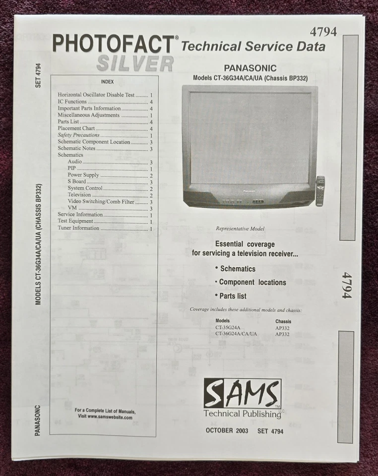 Manual de servicio Sams Photofact 4794 para Panasonic CT-36G34A/CA/UA, CT-35G24A Foto 1 de 1