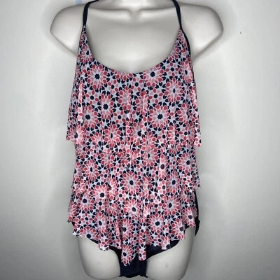 Tropical Escape Missy Sz 16 Swimsuit One Piece Ruffles Black Red White NWT - Image 1 of 4
