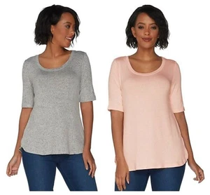 H By HALSTON SUPER SOFT KNIT ELBOW SLEEVE CURVE HEM TOP TEE T - SHIRT NEW $ 39 - Picture 1 of 9