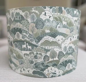 Country Wildlife Green Lampshade Woodland Scene Hills Fabric Animals Deer Rabbit - Picture 1 of 17