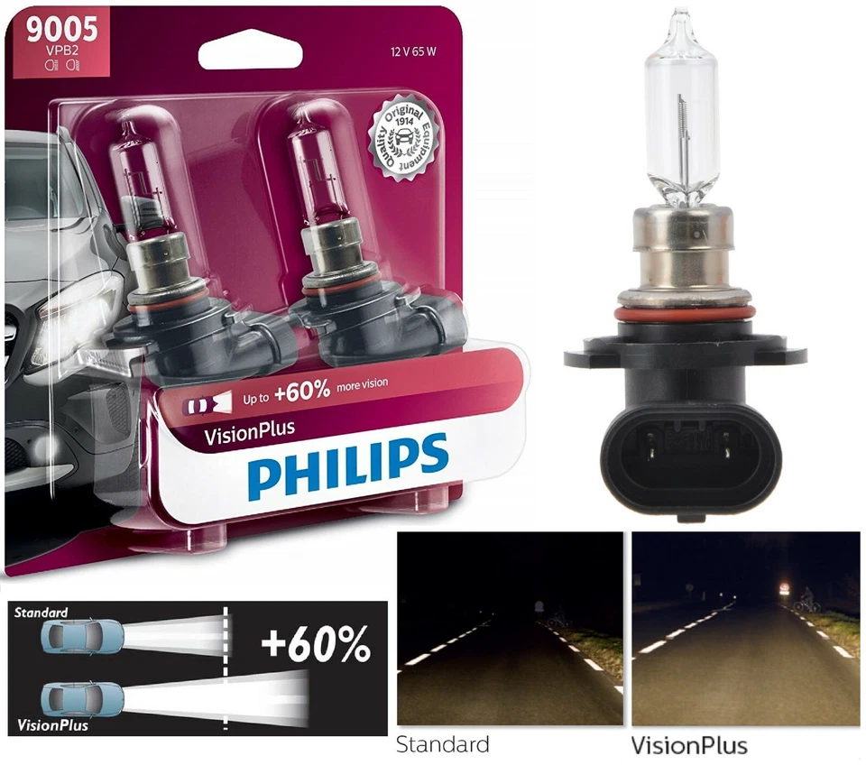 Philips VIsion Plus 60% 9005 65W duas lâmpadas farol alto lâmpada de substituição - Imagem 1 de 4