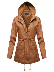 FashionOutfit Women's Military Button & Zipper Hooded Parka Anorak Jacket w/ Fau - Picture 1 of 8