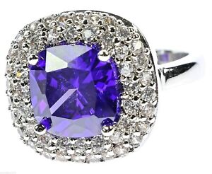 Amethyst Simulated Cz's 18k White Gold Overlay Ladies Ring Size 8 T18