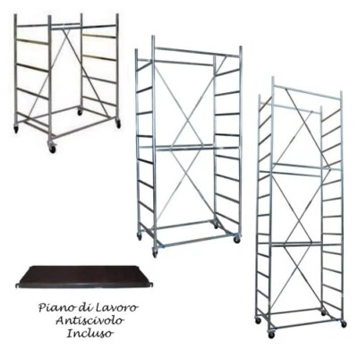 Ponteggio Trabattello Ruote Mobile Professionale Edilizia Zincato Impalcatura - Immagine 1 di 4