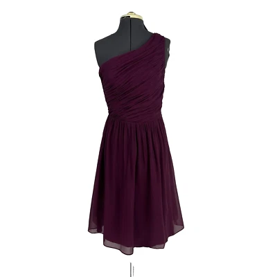 Vestido Antonio Melani Un Hombro Seda Plisado 6 Borgoña Oscuro Noche Cóctel Foto 1 de 4