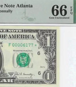 1969B $1 ATLANTA * STAR * ⭐️ FRN. PMG GEM Uncirculated 66 EPQ. LOW Serial # 6177 - Picture 1 of 3