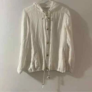 Liz Claiborne White Linen Hooded Lightweight Front Button Jacket Size M - Picture 1 of 6