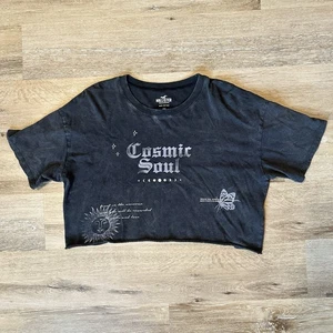 HOLLISTER black washed acid dye cropped T shirt woman’s size medium cosmic soul - Picture 1 of 3