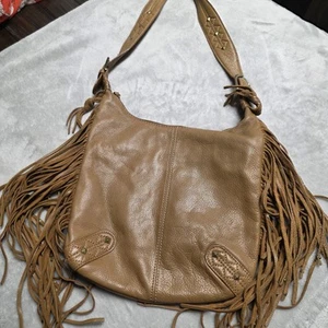 Boho Western Hippie Fringe Studded Donald J Pliner Messenger Shoulder Bag - Picture 1 of 13