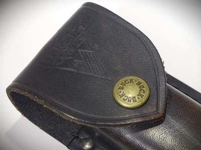 💥 Vintage Buck 110 Folding Hunter Destressed Black Leather Sheath Only ~USED~ - Image 1 of 4