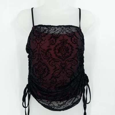 Top camisola acanalada de terciopelo negro Whimsigoth para mujer XL rojo Y2K Goth Grunge Akt Foto 1 de 4