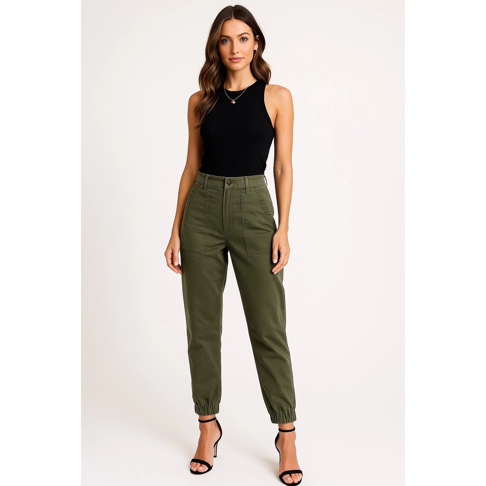 Cabi Compass Pants Womens 8 Green Tapered Stretch Utility Cropped Ankle Jogger - Image 1 of 4
