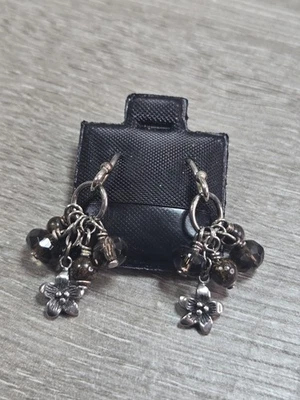 Pendientes SILPADA PLATA ESTERLINA CUARZO AHUMADO Y FLOR BRONCEITA ~ #W1763 Foto 1 de 2