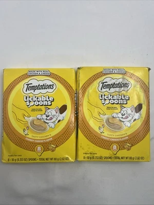 Temptations Lickable Spoons Tasty Chicken Cheesy Cheese Flavor - 2 Box 16 Spoons - Image 1 of 4