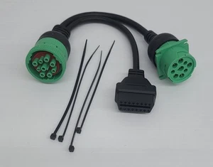 J1939 Splitter 9 Pin Green Type 2 Male to Female 16 Pin OBD 2 Truck Fleet GPS - Picture 1 of 5