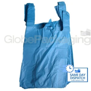 100 x BLUE PLASTIC VEST CARRIER BAGS 11x17x21" 18Mu *SAME DAY DISPATCH* - Picture 1 of 5