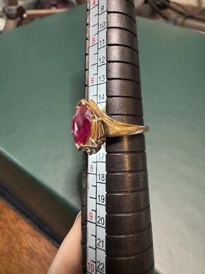 Marquise Lab Created Spinel Diamond Accent 10K Yellow Gold Ring Size 7 - Image 1 of 3