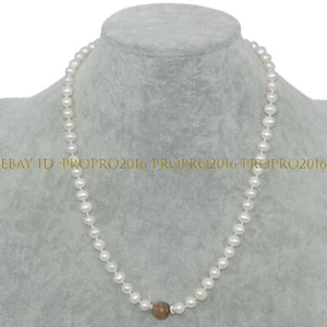Natural 7-8mm White Cultured Pearl 10mm Picture Jasper Jewelry Necklace 16-36'' - Picture 1 of 12