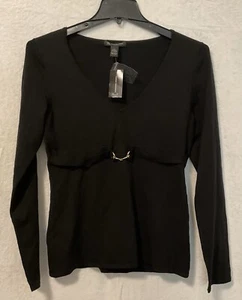 NWT INC International Concepts Women's Black V-Neck Buckle Sweater Size Large - Picture 1 of 7