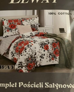 Bold Floral Print Duvet & Euro Sham Set Red Gray Black Reversible 160cm x 200cm - Picture 1 of 10