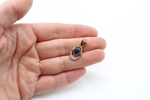 T Vintage 9ct Yellow Gold 375 9k Cabochon Sapphire & Diamond Pendant 1.8g - Picture 1 of 4