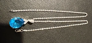 14K massiver Weißgold Blautopas & natürlicher Diamant Anhänger an 18 Zoll Kette 9,9 gr - Bild 1 von 6