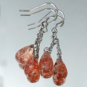 925 Sterling Silver Earrings Drop Dangle Women Jewelry Natural Sunstone Gemstone - Picture 1 of 3