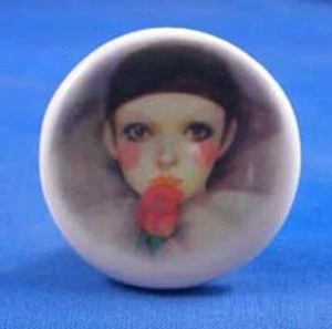 Birchcroft Porzellan Knopf -- Pierrot Clown & Rose - One Inch Size (25 mm) - Bild 1 von 2