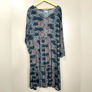 Tamsy dress midi oversize butterfly tree print xl tiered casual artsy artist - Picture 1 of 6