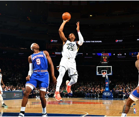 Donovan Mitchell Utah Jazz Unsigned Shooting vs New York Knicks Photo Cover