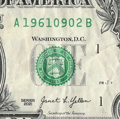 Sept 02 1961 Birthday Date Note Fancy Serial Number One Dollar Bill 09 02 1961 - Image 1 of 4