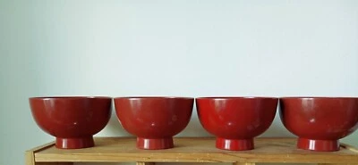Japon série de 4 bols à soupe,riz en bakélite rouge.Vintage - Photo 1/4