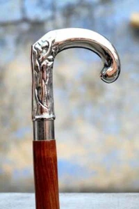 Antique Victorian Cane Wooden Walking Stick Brass Head Handle Royal Vintage Cane - Bild 1 von 7