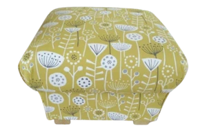 Fryetts Bergen Ochre Fabric Footstool Mustard Footstall Pouffe Flowers Accent  - Picture 1 of 24