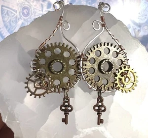 Steampunk Ohrringe, drahtumwickelte Steampunk Ohrringe, Unikat, Handarbeit - Bild 1 von 6