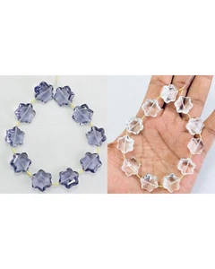 Natural Iolite, Crystal Quartz Flower Shape Carved Beads Gemstone Jewelry, 15mm - Picture 1 of 7