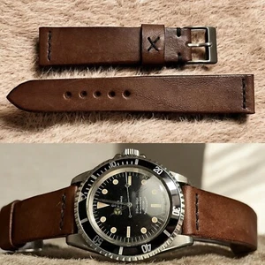 20 mm Genuine Otter Brown Leather watch Strap Band for vintage military style - Imagen 1 de 9