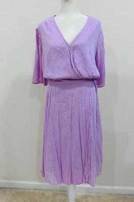 Vestido midi de manga corta envolvente púrpura pastel azul marino antiguo 2X Plus Foto 1 de 4