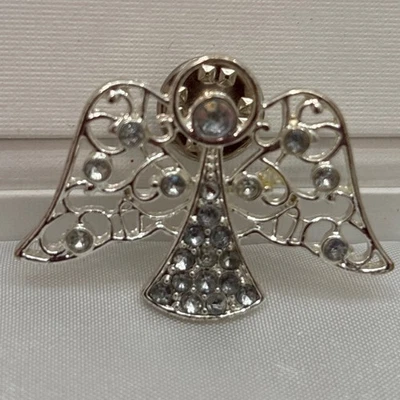 Серебряного тона ангел лацкан булавка брошь со стразами кристалл белая филигрань - Изображение 1 из 4