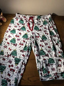 Hello Kitty Ropa de Dormir Blanco Árbol de Navidad Polar Pijama Pantalón, XL, Cordón - Imagen 1 de 7