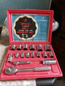 Vintage Wizard 18 piece Chrome 3/8" Drive Socket Set Western Auto - Picture 1 of 11